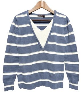 ORLY Sport Striped V Neck Sweater Coastal Preppy Clean Girl Nautical